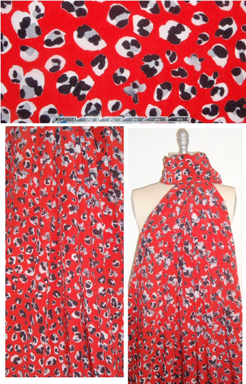 Italian stylized cheetah blouseweight woven - red/bwg