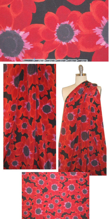 Italian red/blue-black floral silk crepe de chine