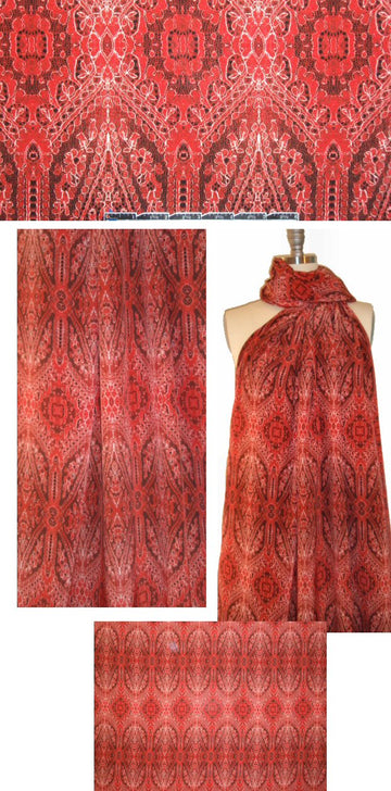 NY designer red lacey medallion silk blouseweight .66 yds