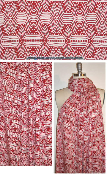 NY designer red/white graphic silk stretch georgette