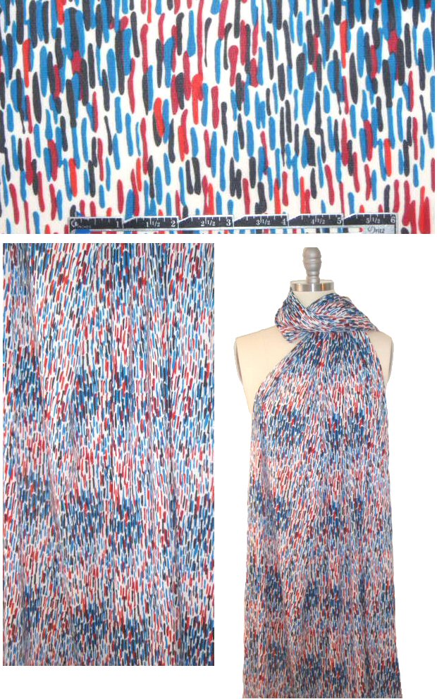 NY designer red/white/blue/black silk/lycra woven