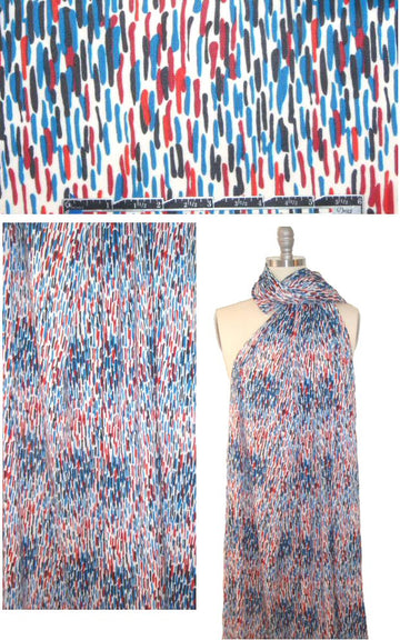 NY designer red/white/blue/black silk/lycra woven 1.75 yd