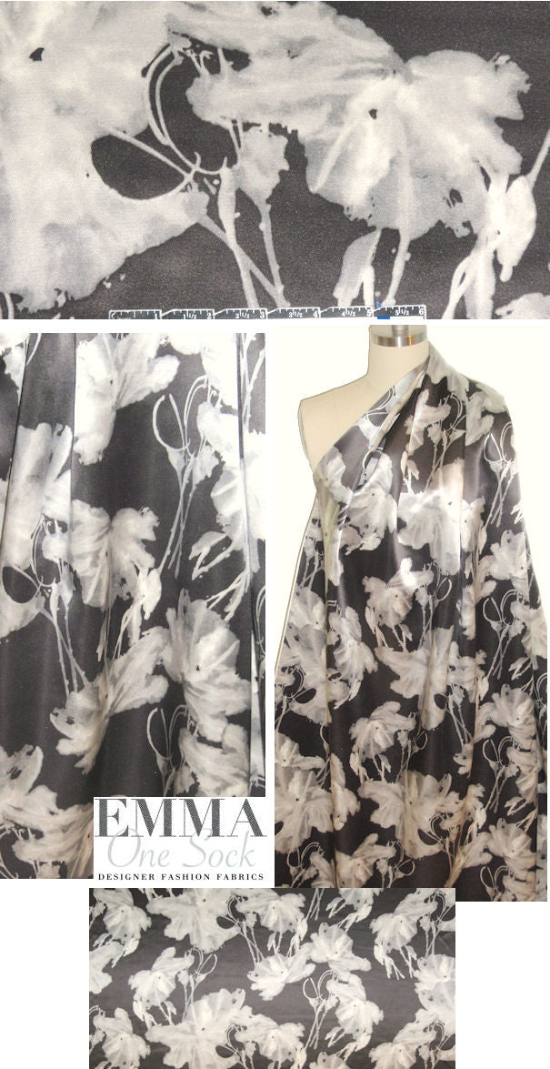 NY designer silk/cotton heavy satin - floating flowers 1.75 yds