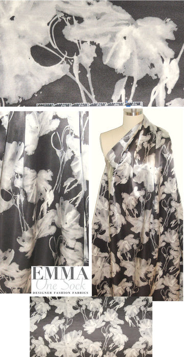 NY designer silk/cotton heavy satin - floating flowers 1.75 yds