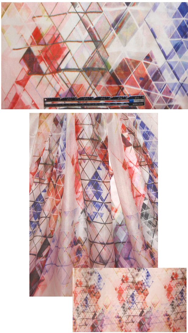 Italian satin chiffon - digital pink scaffold panels 1.125 yd
