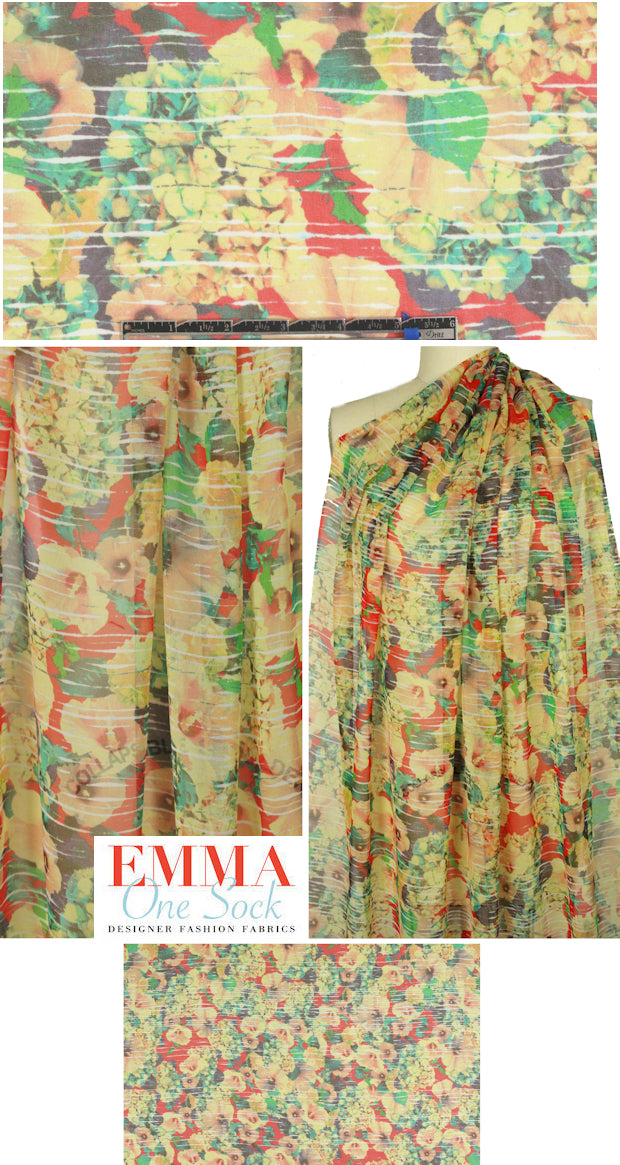 NY designer 'flowers, interrupted' stretch silk chiffon 1.5 yd