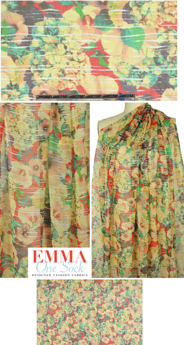 NY designer 'flowers, interrupted' stretch silk chiffon 1.66 yd