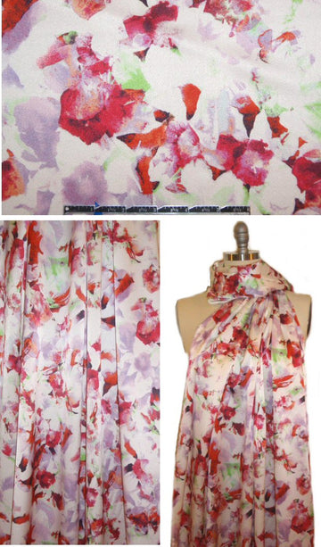 NY designer flowery abstract stretch silk charmeuse 1.75 yd