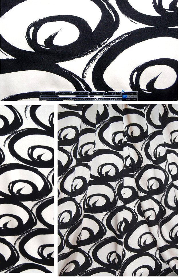 NY designer b/w bold graphic stretch silk woven