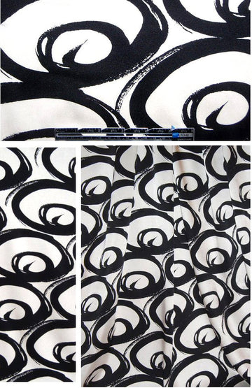 NY designer b/w bold graphic stretch silk woven