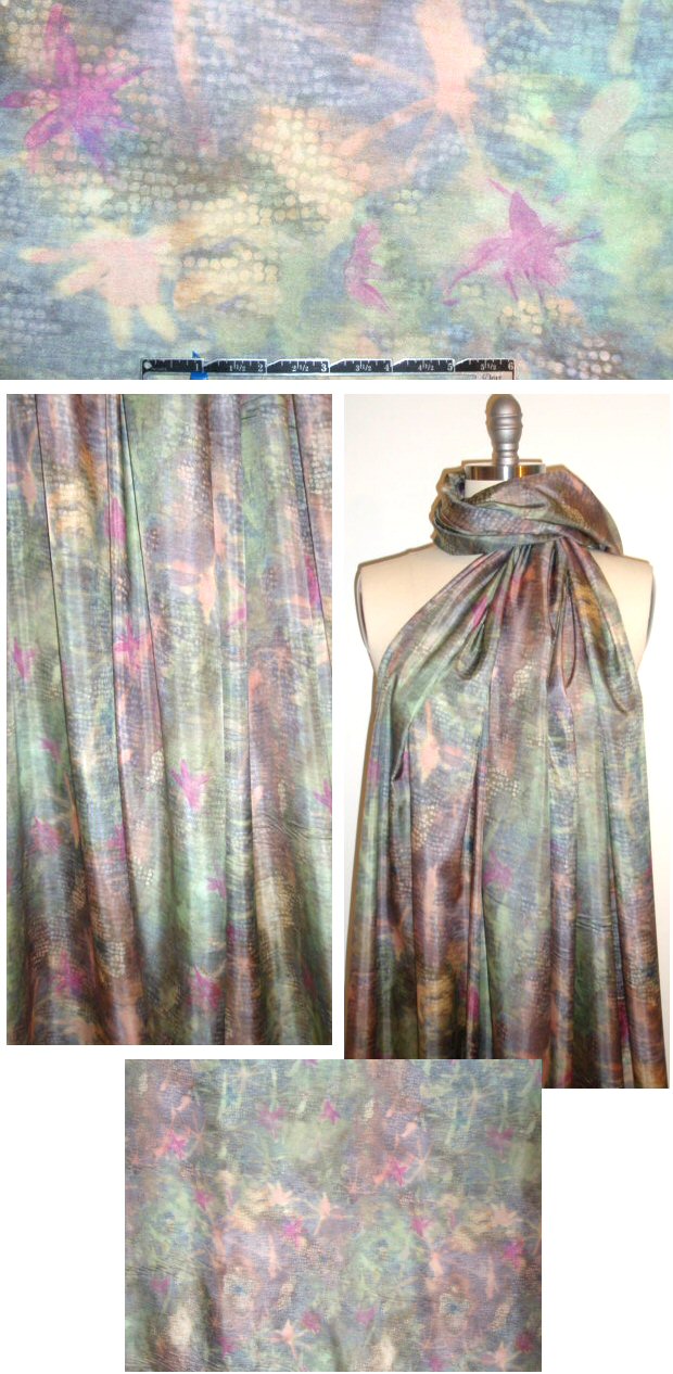 Italian waterworld abstract satin chiffon 1.25 yd