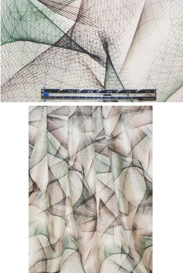 Italian 'string art' print silk twill - sage/coffee