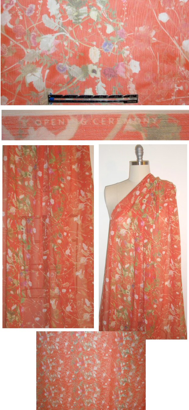 0pening Ceremony tangerine floral silk crinkle chiffon 1.5 yds