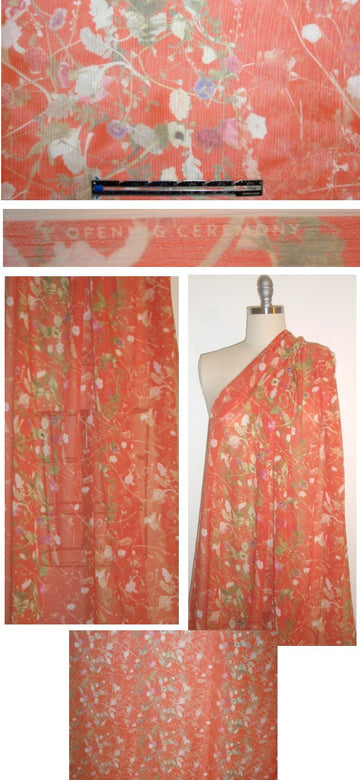 0pening Ceremony tangerine floral silk crinkle chiffon 1.5 yds
