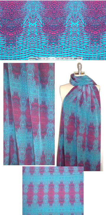 NY designer turq/pink rorschach silk blouseweight