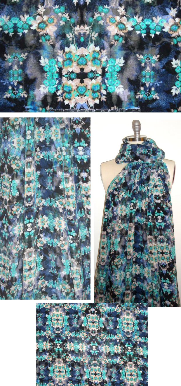 Italian floral garland digital silk woven blouseweight