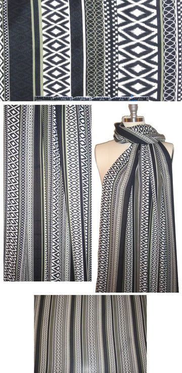 NY designer blk/wht/loden graphic silk blousewieght .75 yds