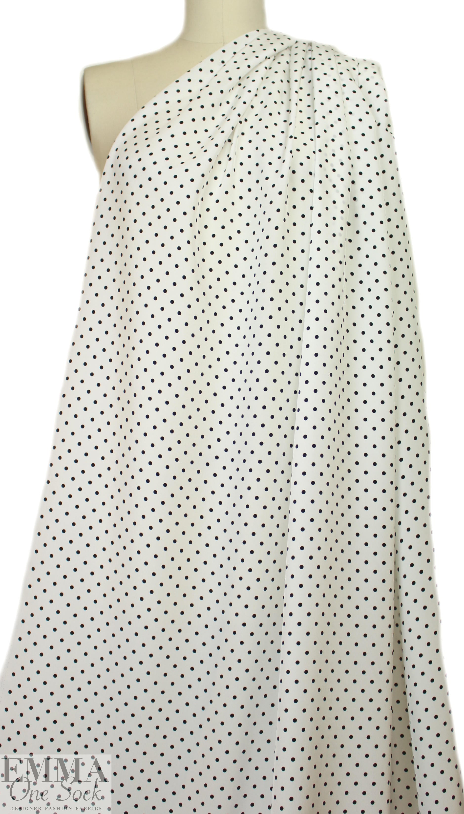 Whit silk crepe de chine - black dots on white 2 yd