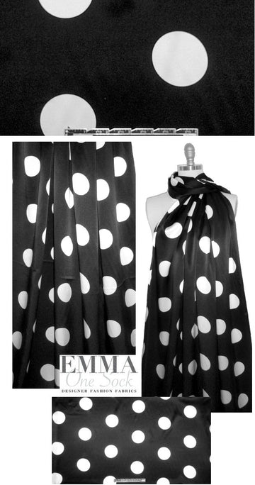 NY designer white dots on black silk charmeuse