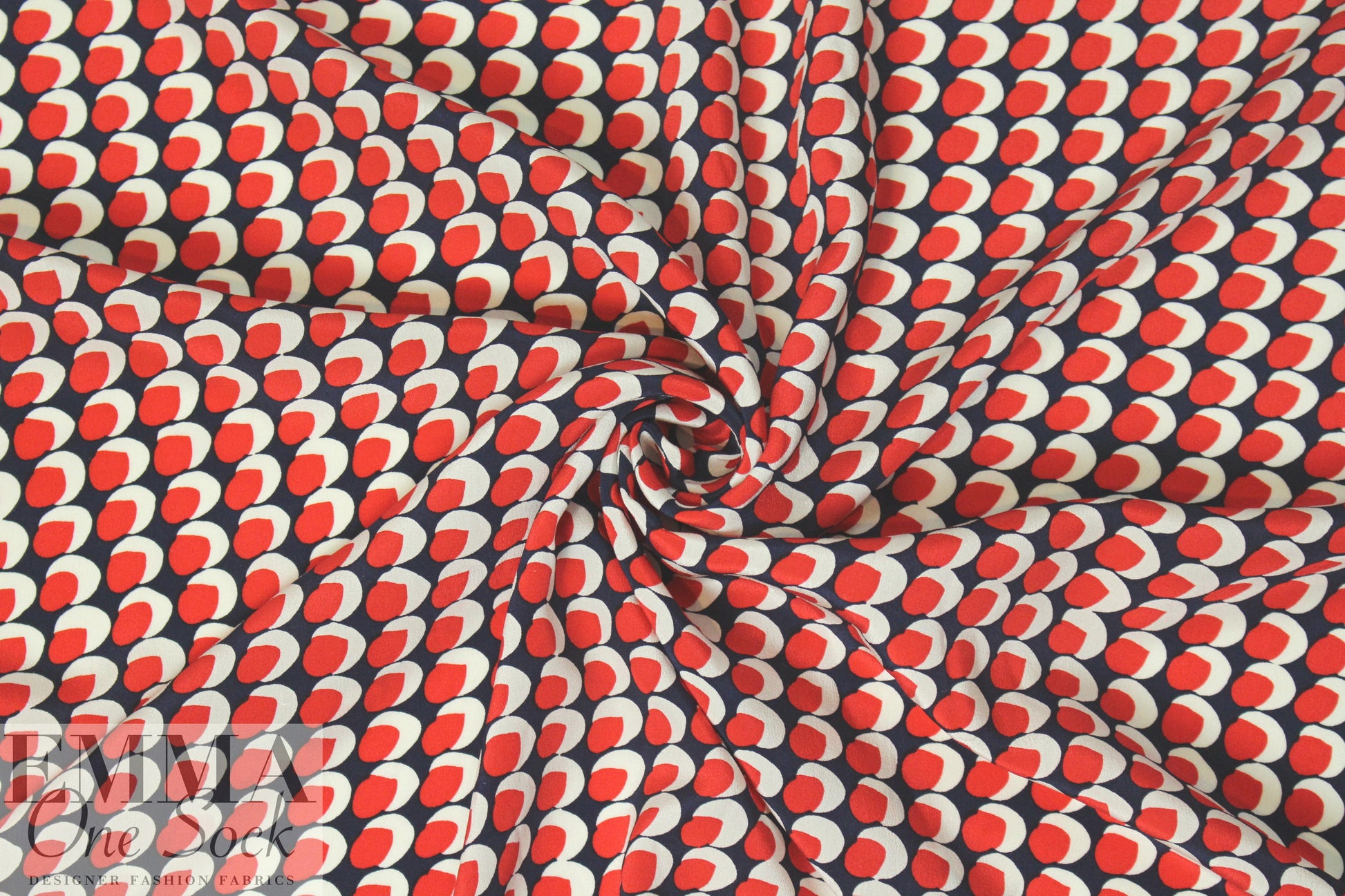 Whit silk crepe de chine - red/white/blue graphic