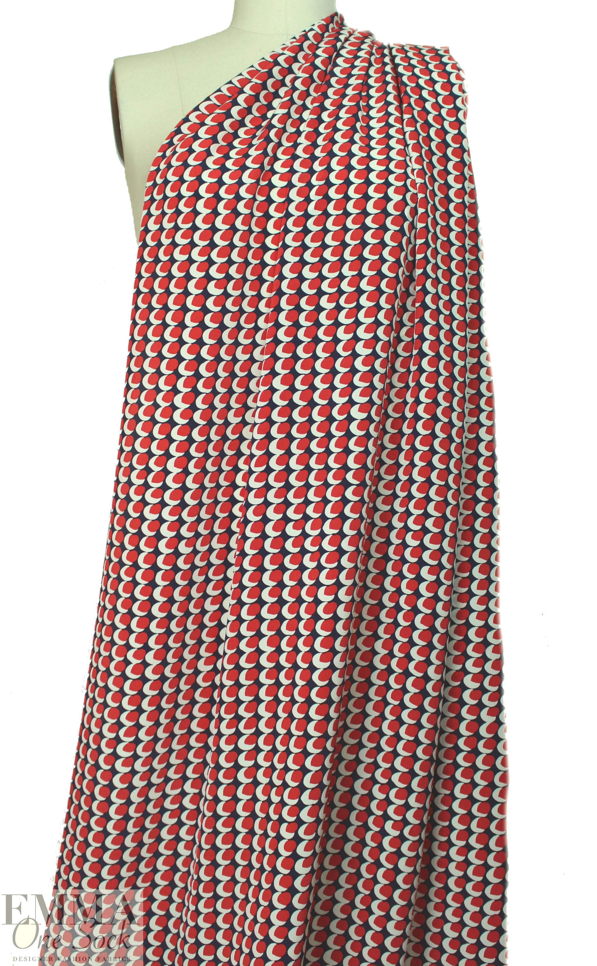 Whit silk crepe de chine - red/white/blue graphic 2.5 yds