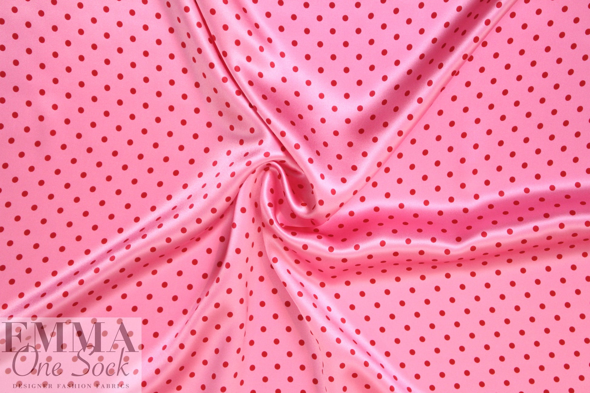 Whit silk crepe de chine - red dots on pink
