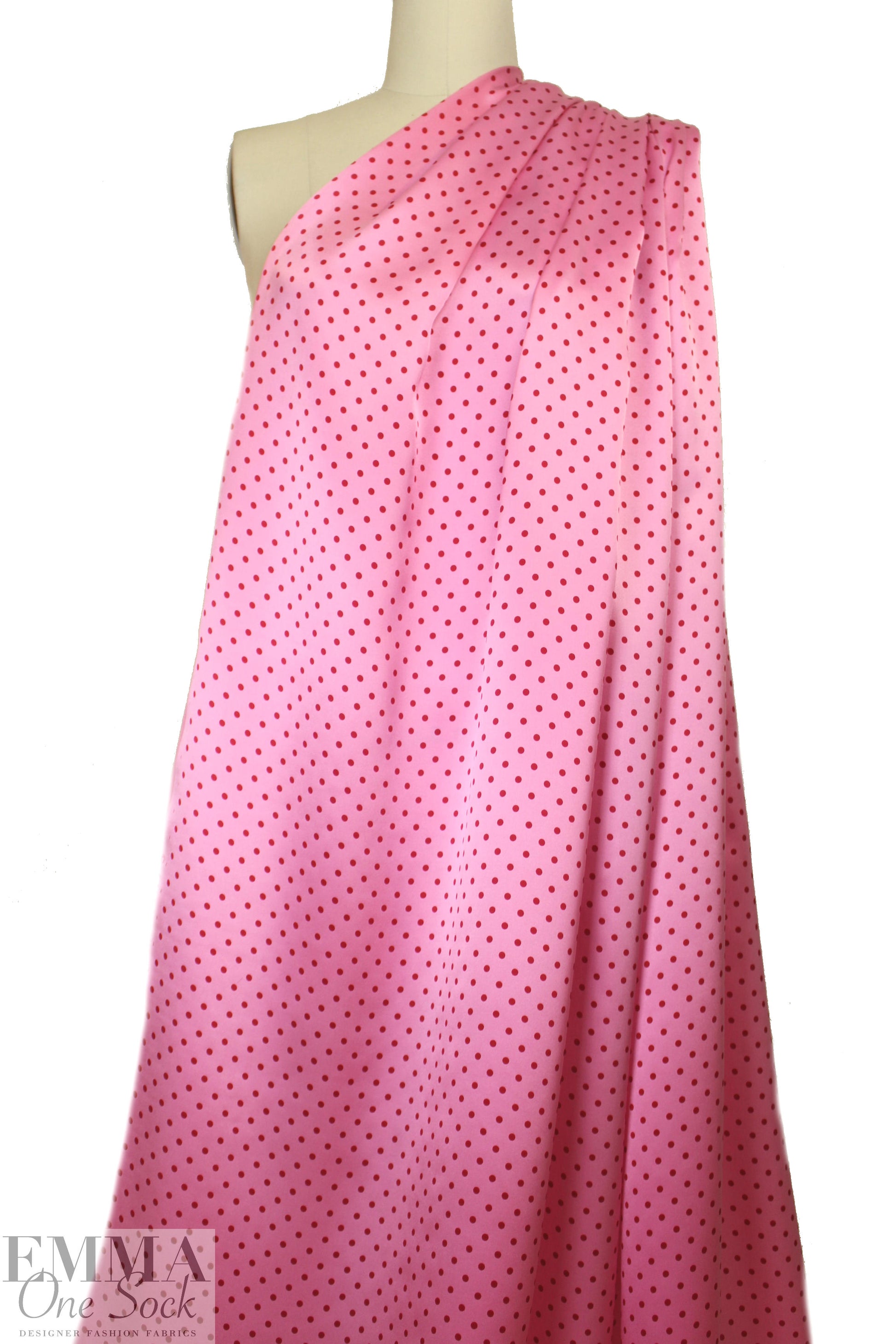 Whit silk crepe de chine - red dots on pink 1.375 yd