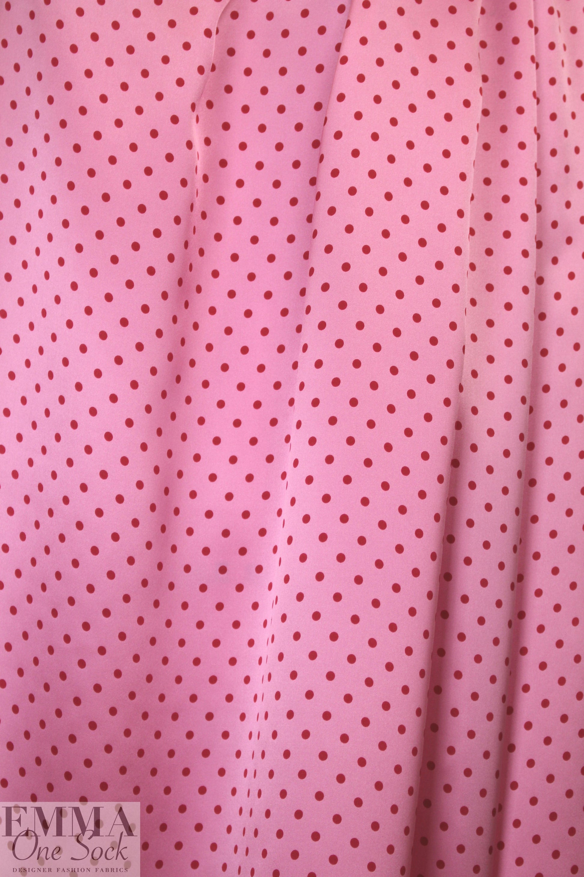 Whit silk crepe de chine - red dots on pink 1.375 yd