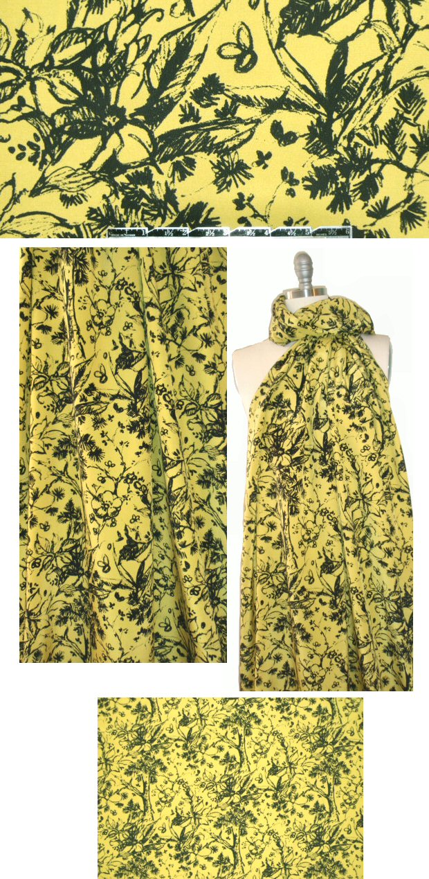NY designer acacia/black floral silk CDC 1.5 yd