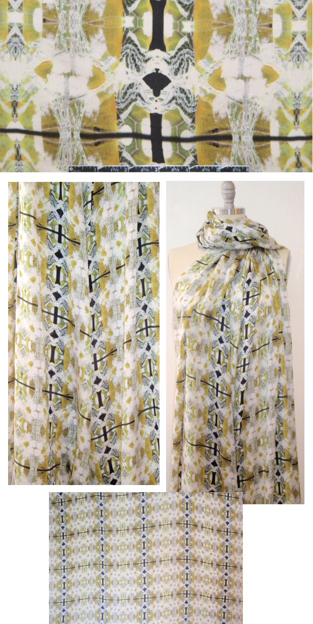Italian yellow-green rorschach grid satin face chiffon