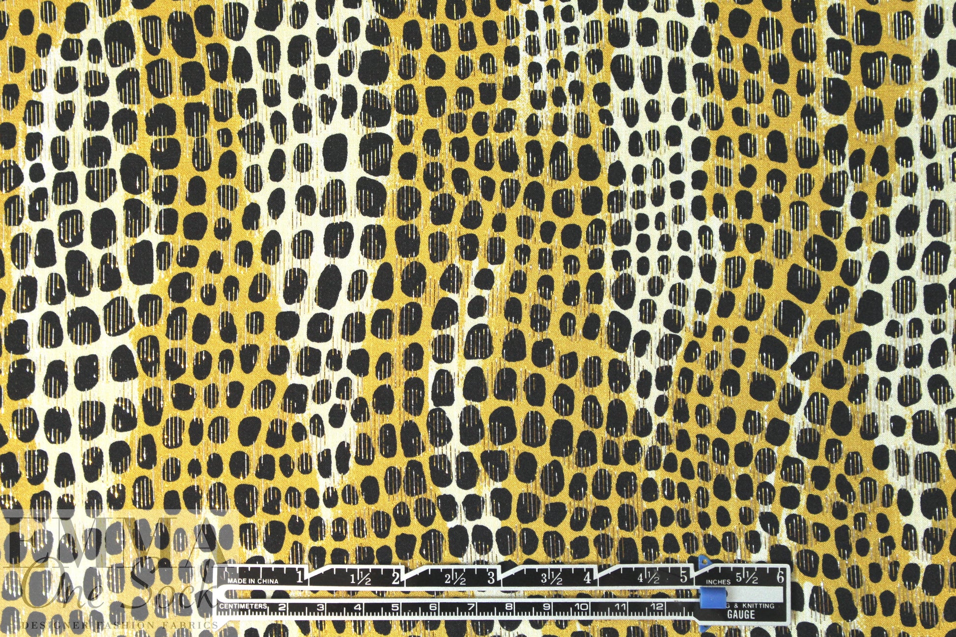 Italian gold/black animal print metallic silk lame' 1.66 yds