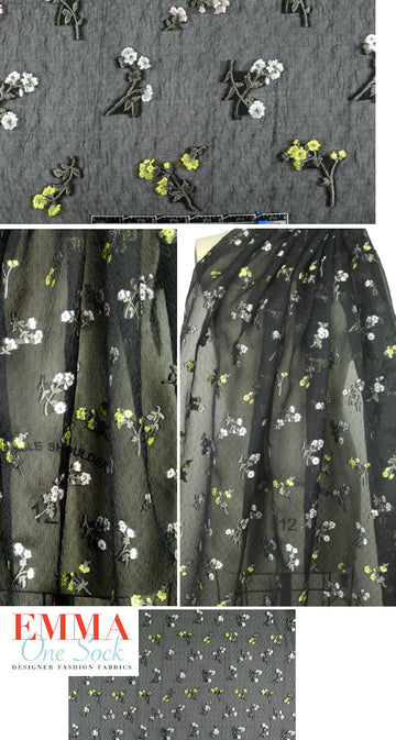 CA designer embroidered textured silk blend organza