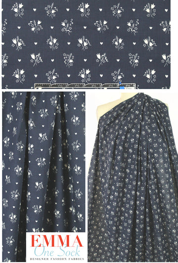 Ni1i L0tan panel cotton floral lawn- navy .75 yds