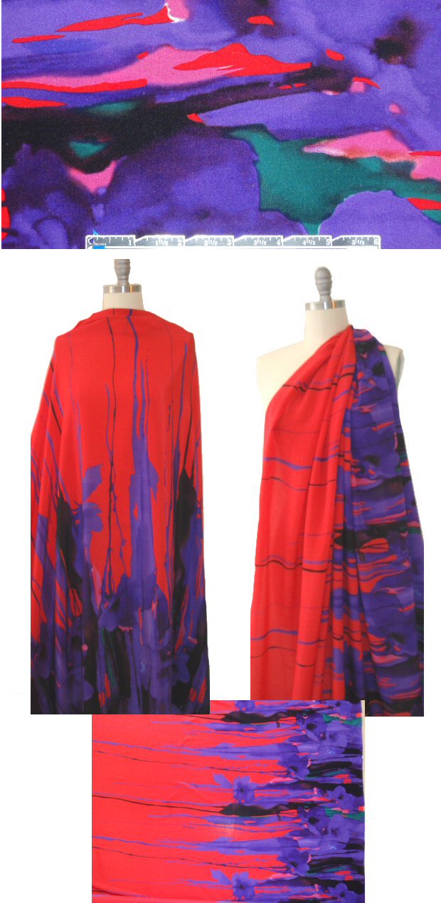 Italian red/purple abstract border print silk cdc