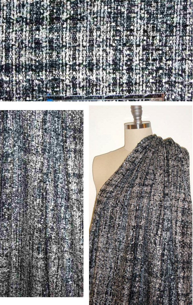 'French tweed' viscose blend boucle' - black/wht 1.625 yds