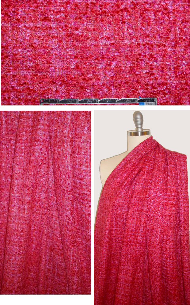 'French tweed' viscose blend boucle' - fuschia/red .80 yds