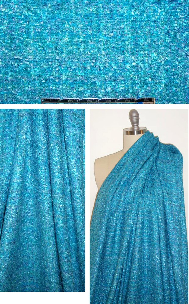 'French tweed' viscose blend boucle' - turquoise .875 yds