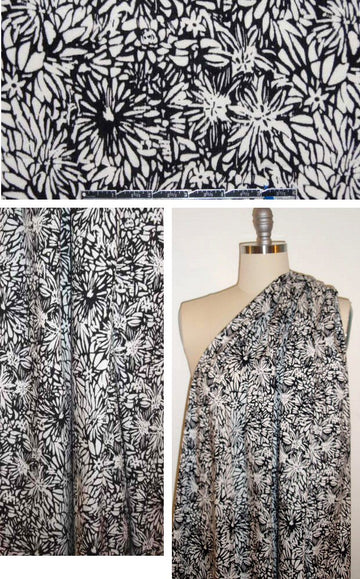 NY designer black/white floral silk broadcloth