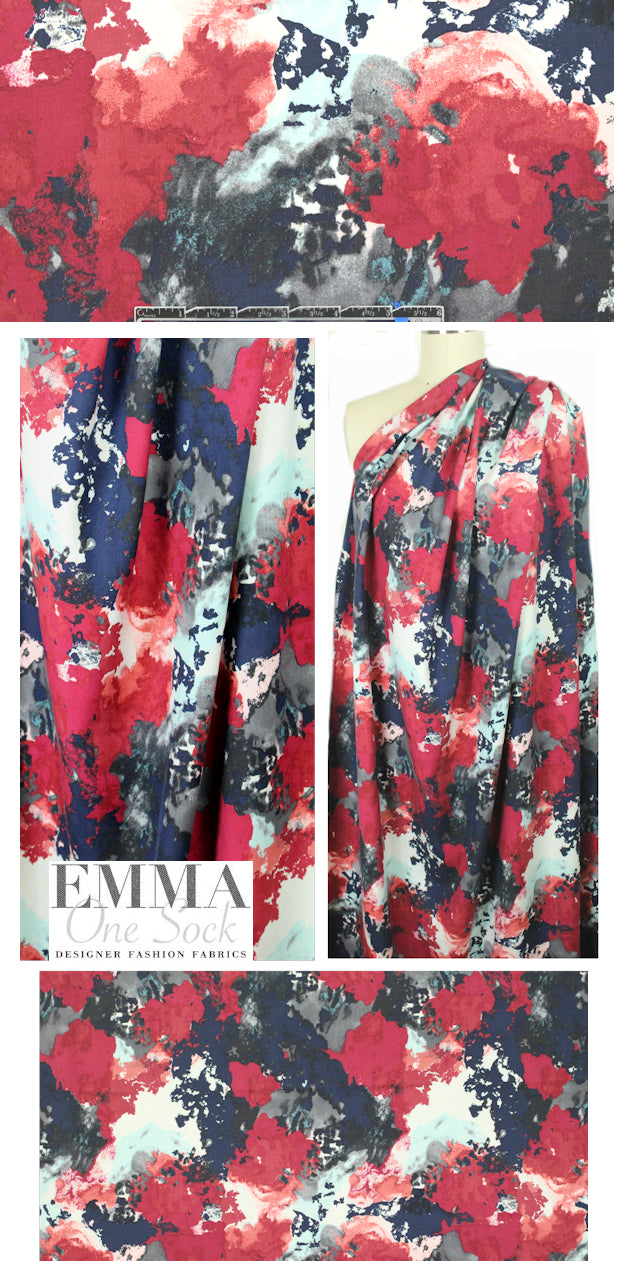 NY designer claret/navy floral silk broadcloth