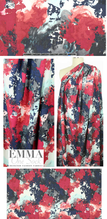 NY designer claret/navy floral silk broadcloth