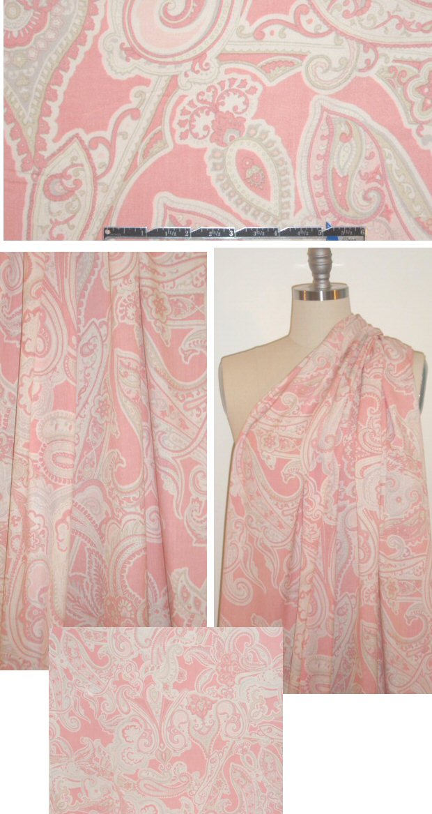 NY designer pale pink paisley silk broadcloth