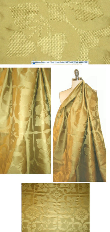 Italian all silk jacquard weave - green-gold 1.66 yd