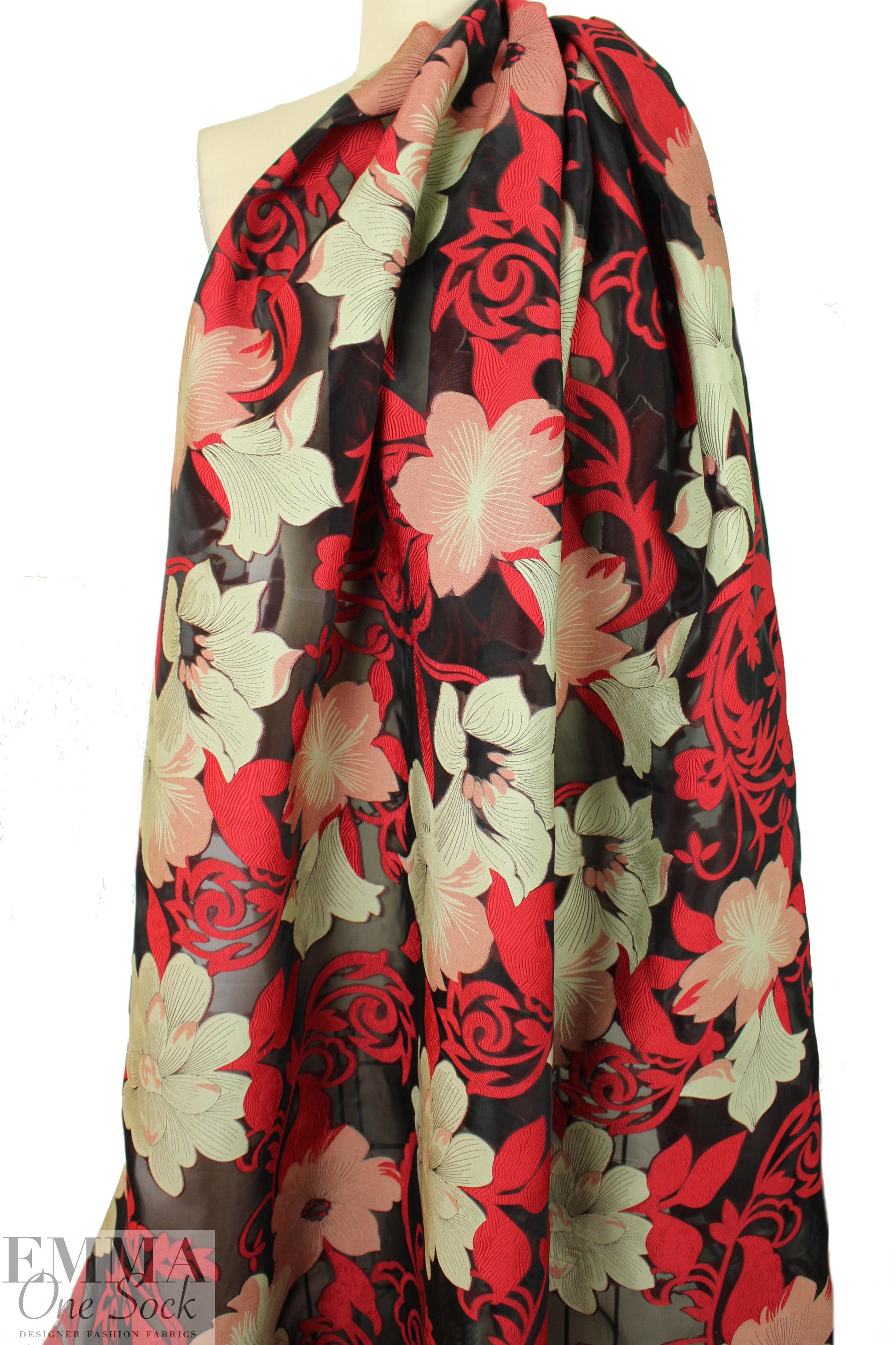 Italian decorative floral clipped weave brocade