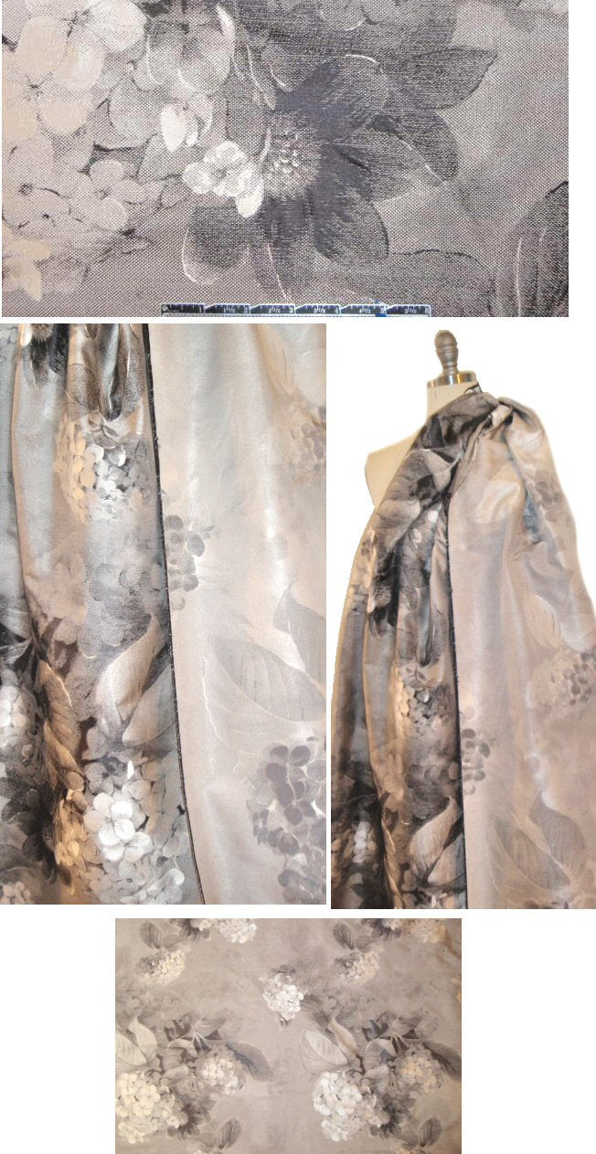 Italian silk/viscose brocade - silver hydrangea 1.25 yds