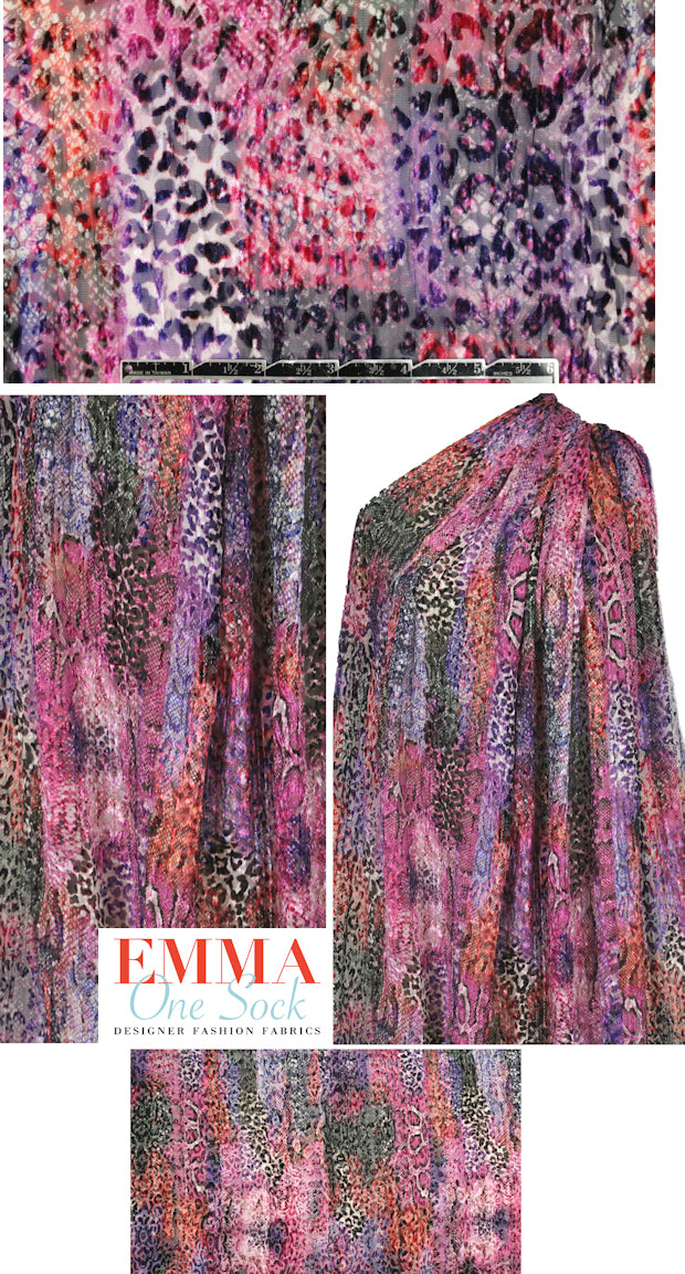 Tah@ri animal patchwork burnout silk/visc - pink