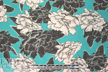 CA designer black/gray/teal floral silk charmeuse
