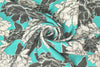 CA designer black/gray/teal floral silk charmeuse