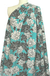 CA designer black/gray/teal floral silk charmeuse .875 yds