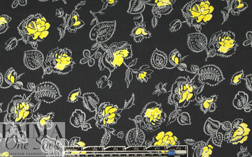 NY designer yellow flowers on black silk CDC 1.5 yd