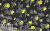 NY designer yellow flowers on black silk charmeuse 2.5 yd